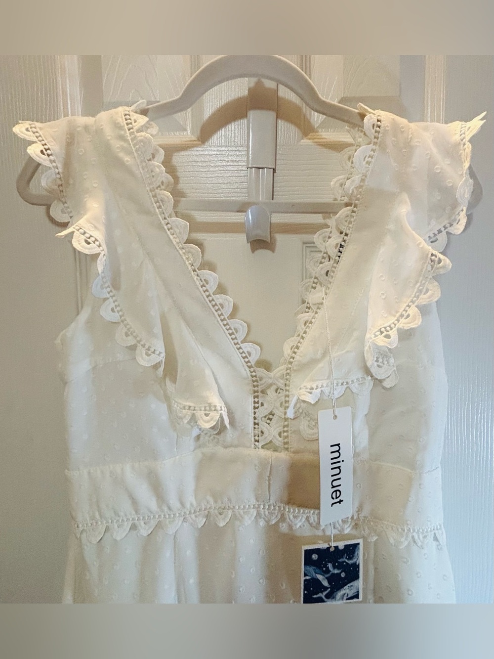 Minuet Boutique White Ruffle V-Neck Mini Dress - Picture 2 of 8